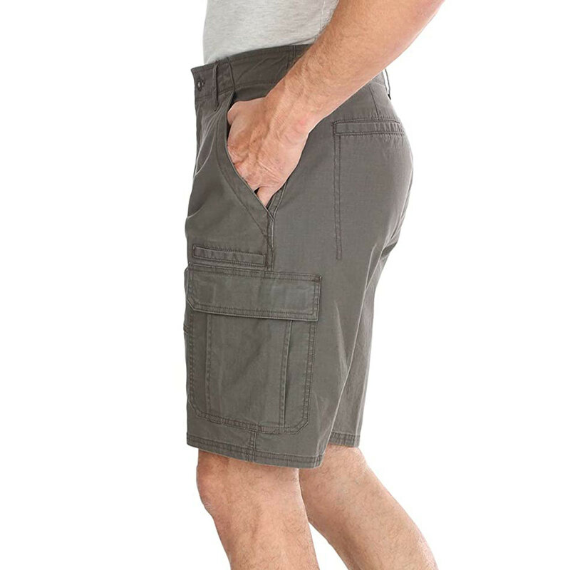 กางเกงขาสั้นคาร์โก้สำหรับผู้ชายกางเกงคาร์โก้ทรงหลวมสีทึบสำหรับกางเกงหลายกระเป๋าใหม่ฤดูร้อน