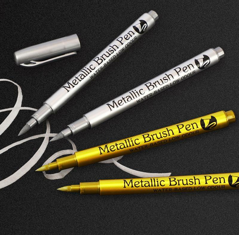 ปากกาโลหะสีทองอีพ็อกซี่สีแม่พิมพ์เรซินปากกาวาดสีอะคริลิคแม่พิมพ์ซิลิโคนแบบ DIY เน้นข้อความถาวรทำด้วยมือ