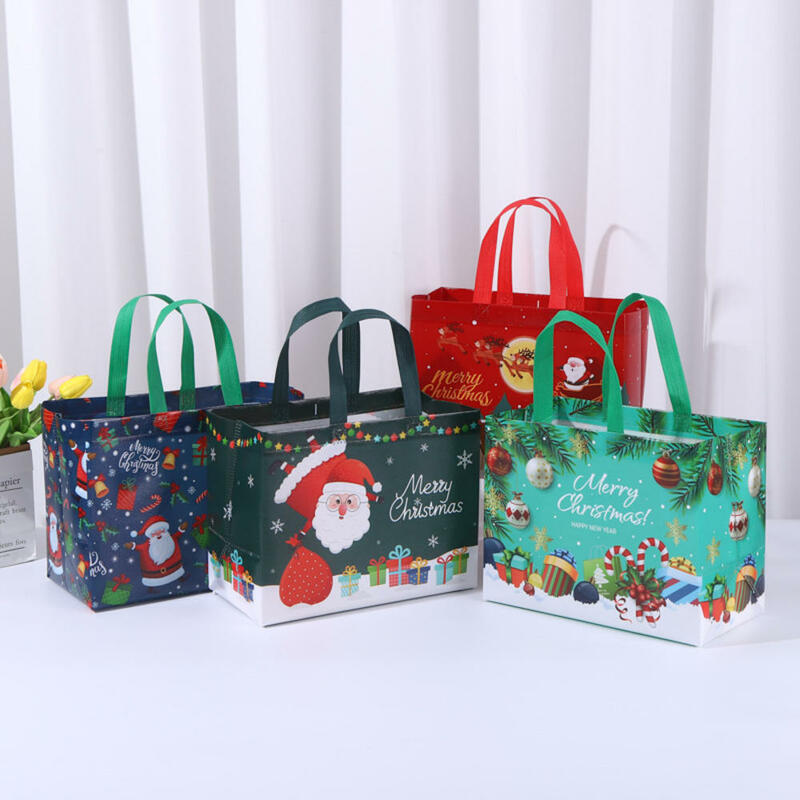 Christmas Gift Bags Christmas Paper Bags Gift Package Fabric Handle Santa Claus Tote Bags Handmade Kids Party New Year Supplies