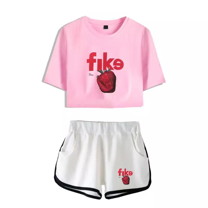 Conjunto de top de manga curta e shorts para as mulheres, duas peças conjunto, estilo streetwear, verão
