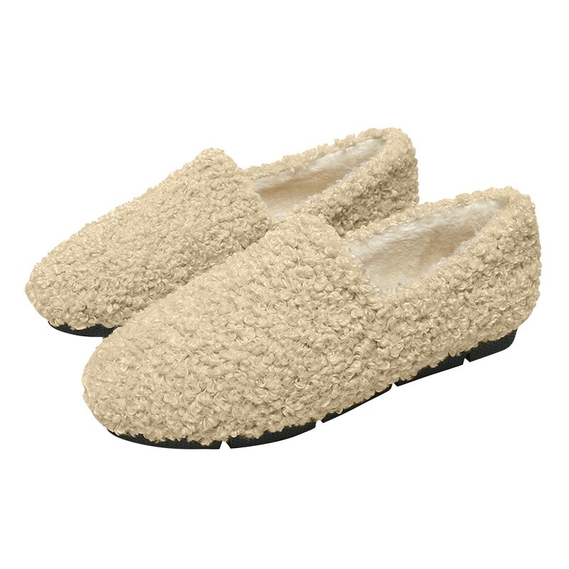 Women'S Winter Plush Shoes Plush Warm Flat Shoes Minimalist Warm Home Shoes Winter Warm Clip Cotton Slippers Zapatos 2024