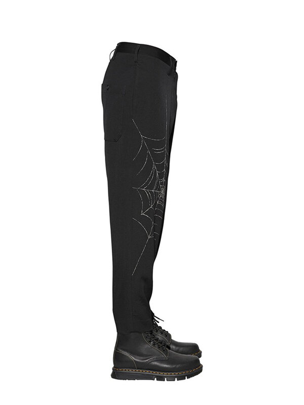 Yohji yamamoto calças unissex cobweb yamamotos calças largas perna owen pant estilo escuro calça casual para roupas masculinas calças femininas