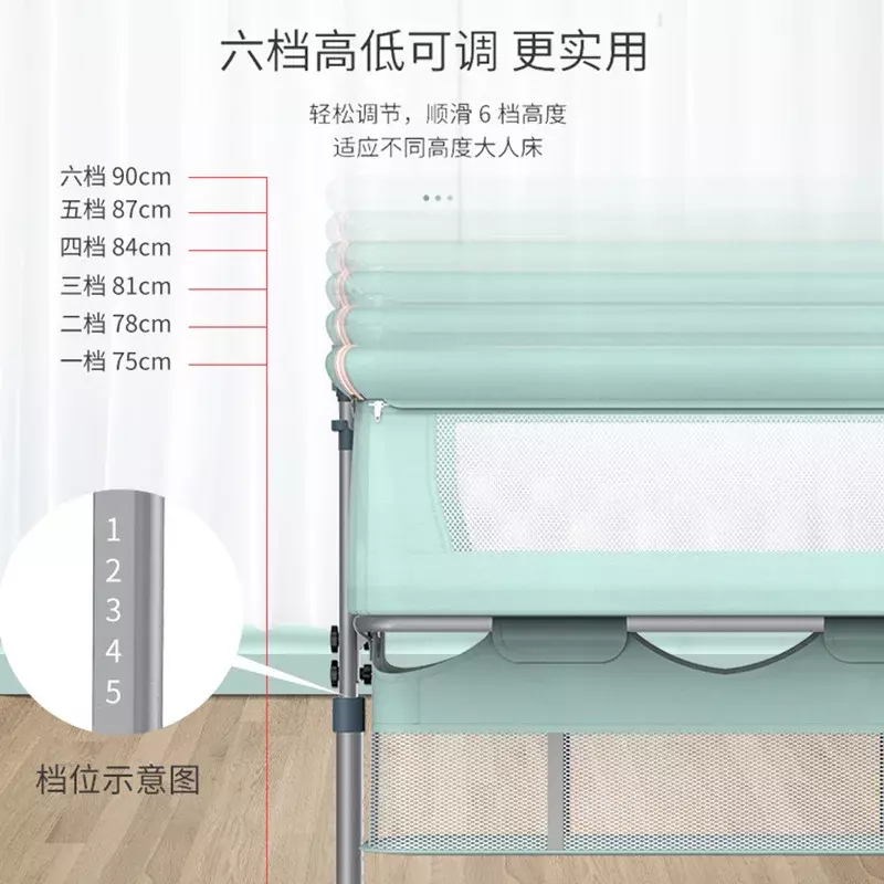 Baby Crib Newborn Crib Multifunctional Portable Movable Adjustable Height and Splicing Large Bed