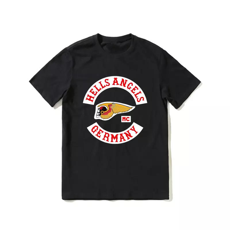 Мужская футболка с короткими рукавами, черная футболка из 2023 хлопка с логотипом немецкого германского Хелла ангела, крутая футболка в стиле хип-хоп, уличная одежда, лето 100%