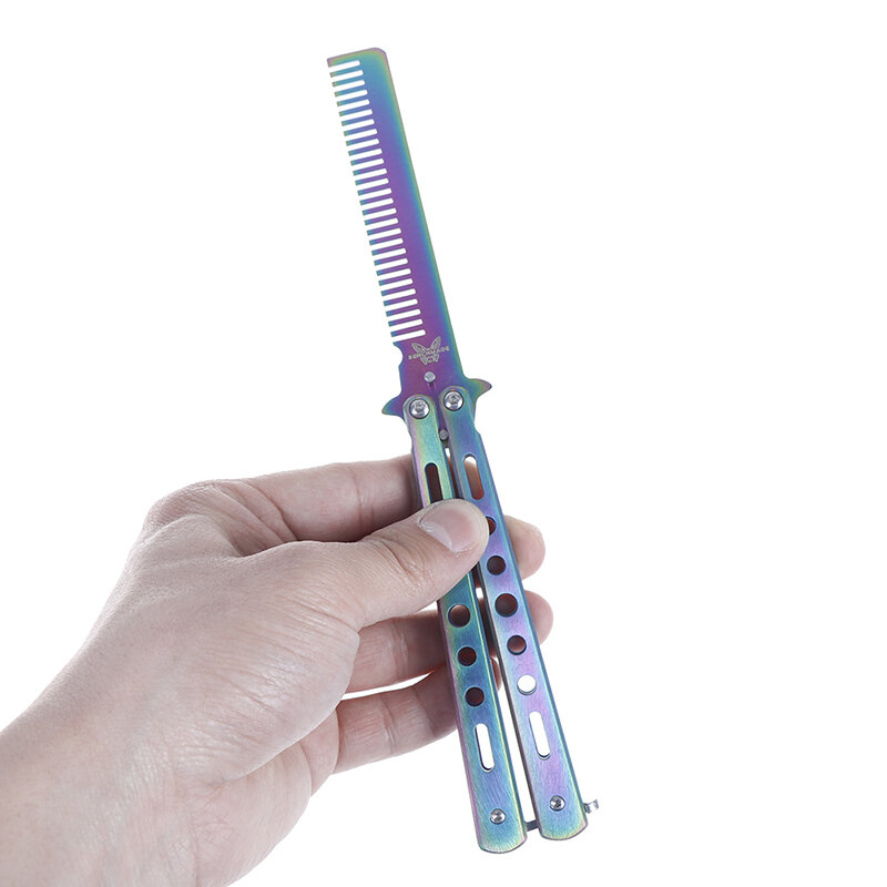 Peine plegable de acero inoxidable para práctica de entrenamiento, cuchillo de mariposa, peine para Barba, uds, herramienta de estilismo de peluquería, 1 cepillos de bigote