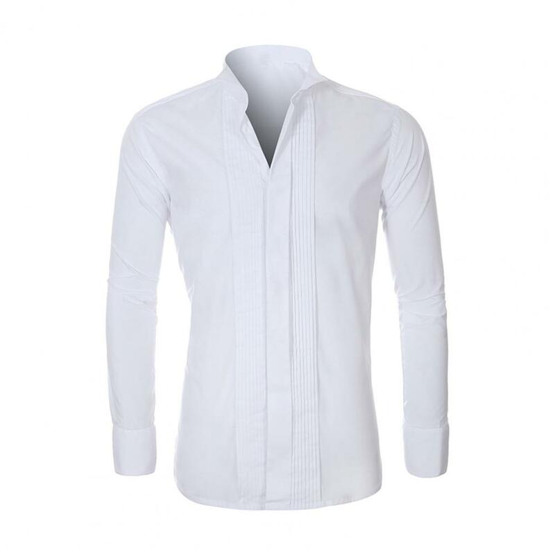 Camisa de gola comprida masculina, camisa de negócios alada, formal para escritório, festa de casamento, noivo, elegante
