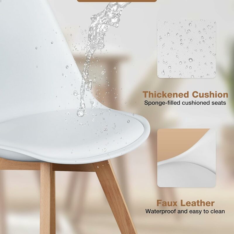OLIXIS-Cadeiras de Jantar Modernas do Meio Século com Pernas de Madeira e Almofada de Couro PU, Cadeiras de Cozinha, 4