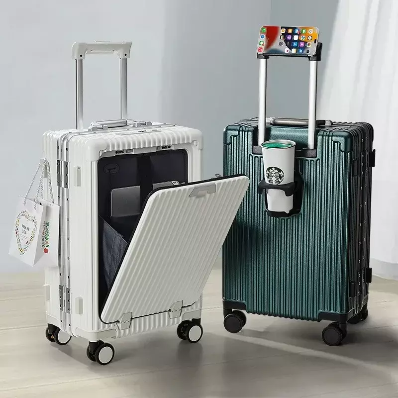 Bagażowa wielofunkcyjna walizka podróżna aluminiowa rama drążek sterowniczy Port ładowania USB z uchwytem na składany kubek torba na pokład