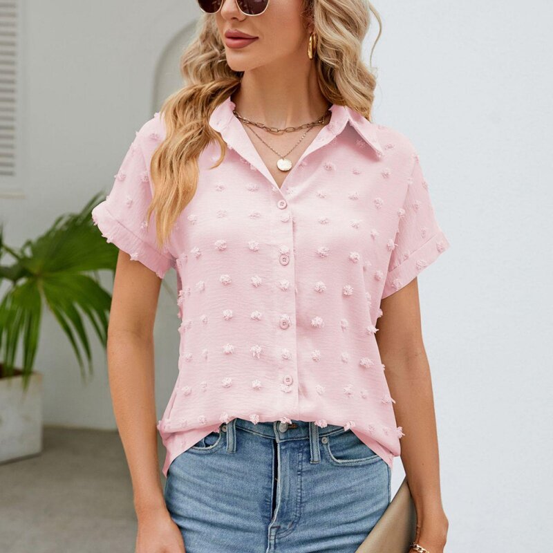 Frauen weiß Button-Down-Shirt elegante lässige Arbeits oberteile Chiffon bluse Sommer Kurzarm hemden lässige Spitze Bluse Top