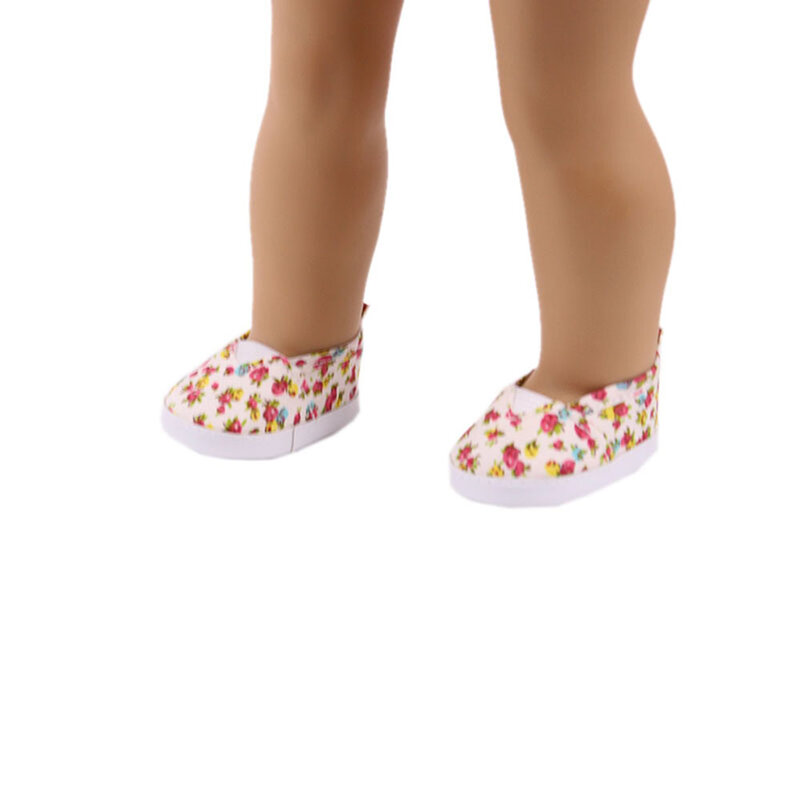 ความยาว7ซม.ตุ๊กตารองเท้าสำหรับ18นิ้วสาวอเมริกัน & 43ซม.Baby New Born ตุ๊กตาเสื้อผ้าอุปกรณ์เสริมดอกไม้/Bows แสตมป์ผ้าใบรองเท้า