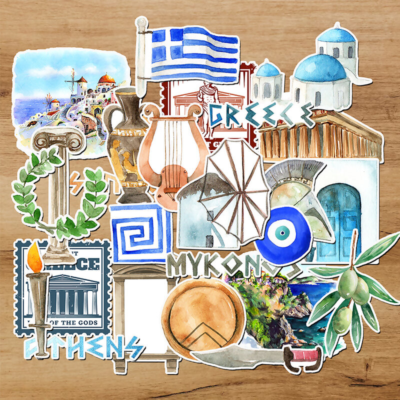 25 buah Yunani stiker perjalanan sempurna untuk buku tempel, jurnal, botol air dan Laptop personalisasi DIY dekorasi kerajinan