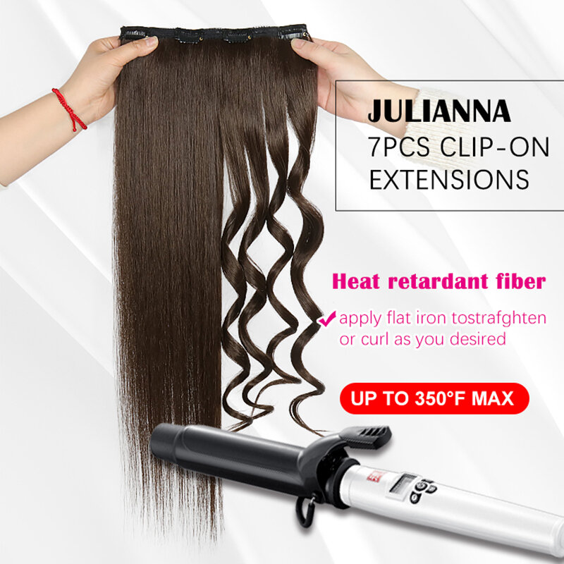 Julianna-Extensión de cabello con Clip Kanekalon Futura, 16 clips en 7 piezas, 24 pulgadas, 150g, sintético