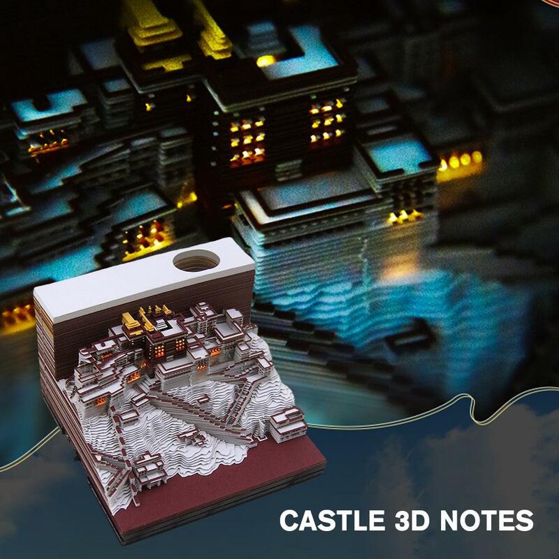 Magic Castle 3D Memo Pads, papel pegajoso Notepads, nota bonito, presente de casamento, aniversário, DIY, Led, 190 folhas, H2C7
