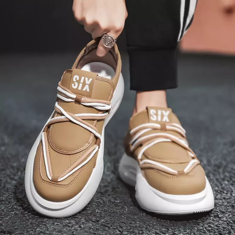 Sepatu kets kulit serat mikro pria, sepatu Sneaker Slip on kasual desainer jalanan musim gugur 2024