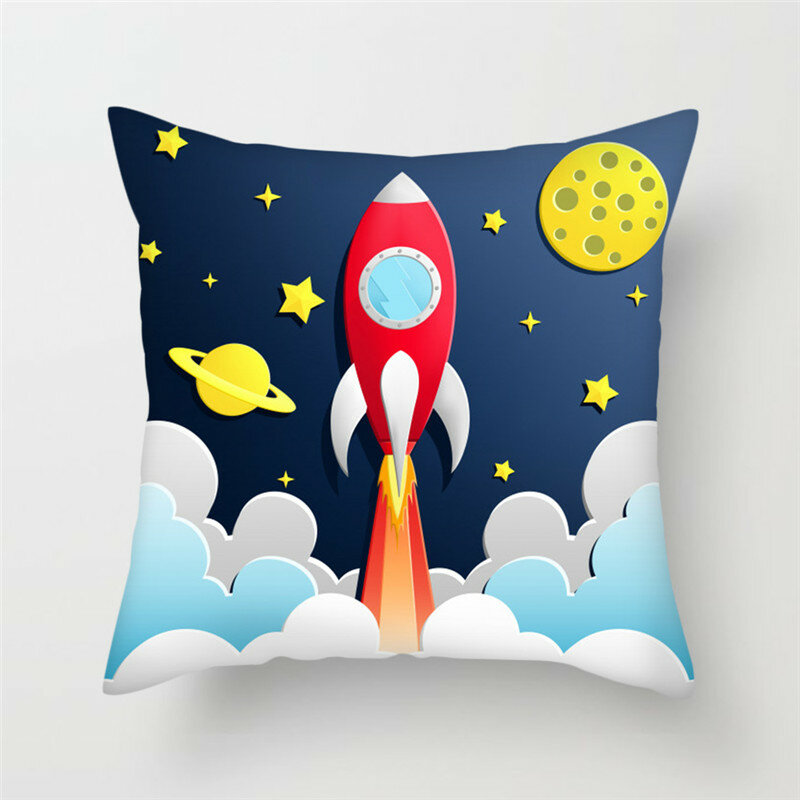 만화 우주 비행사 로켓 우주선 소파 홈 침실 장식 베개 케이스, 어린이 방 공간 테마 쿠션 커버