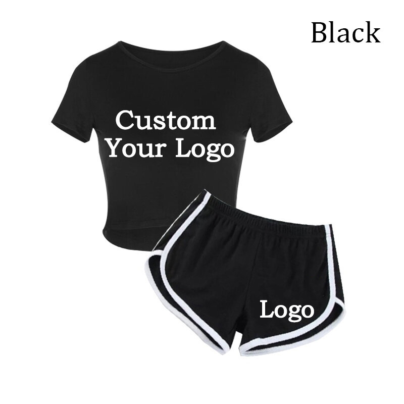 Mulheres Moda Estampada Roupas de Manga Curta T-shirt e Shorts Verão Esporte Desgaste Yoga Gym Lady Roupas Terno Personalize seu logotipo