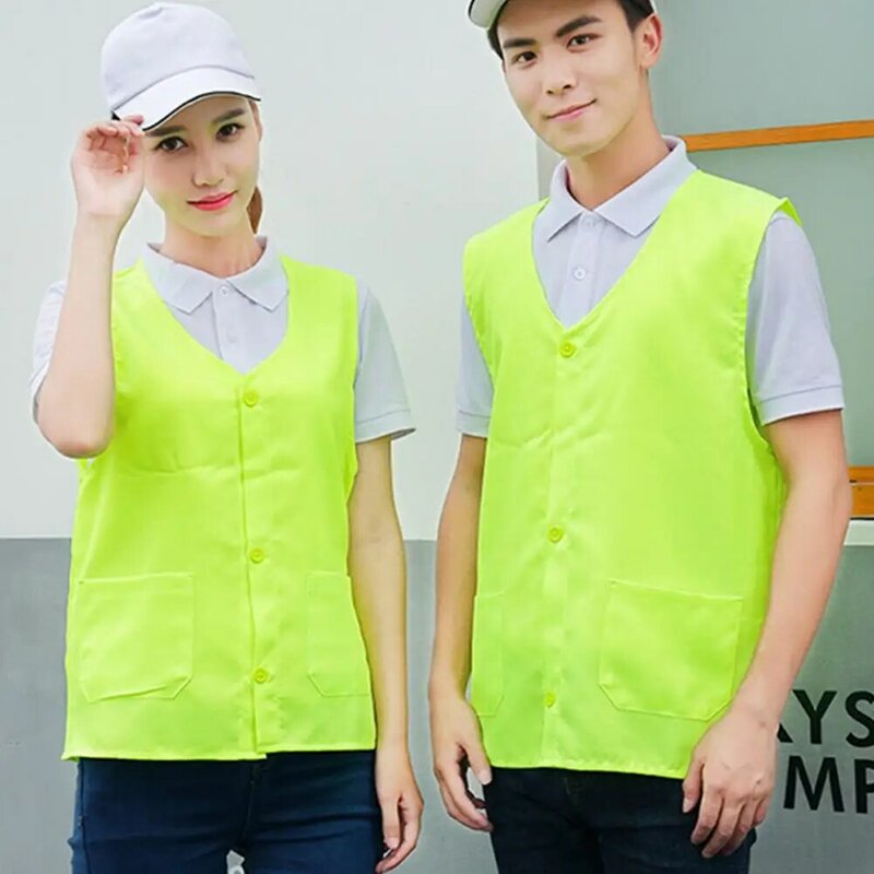 Veste de travail à simple boutonnage pour hommes et femmes, uniforme de bénévolat unisexe, col en V, polyester respirant, poche protectrice