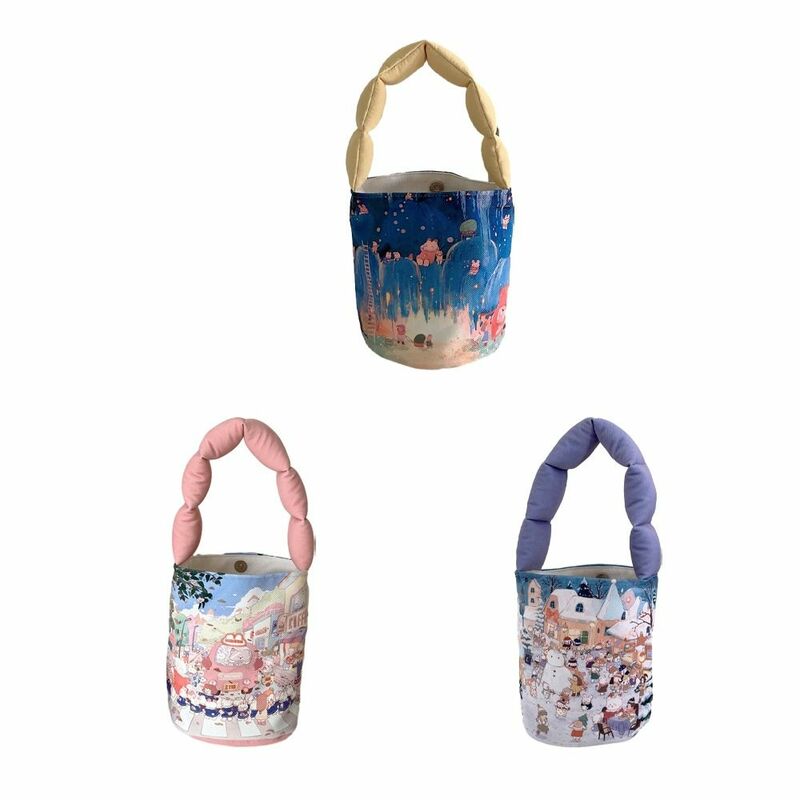 Print Rabbit Canvas Bag Kawaii Snowman Large Capacity Cartoon Handbag Ins Style Storage Bag Animal Bucket Bag Female/Girls