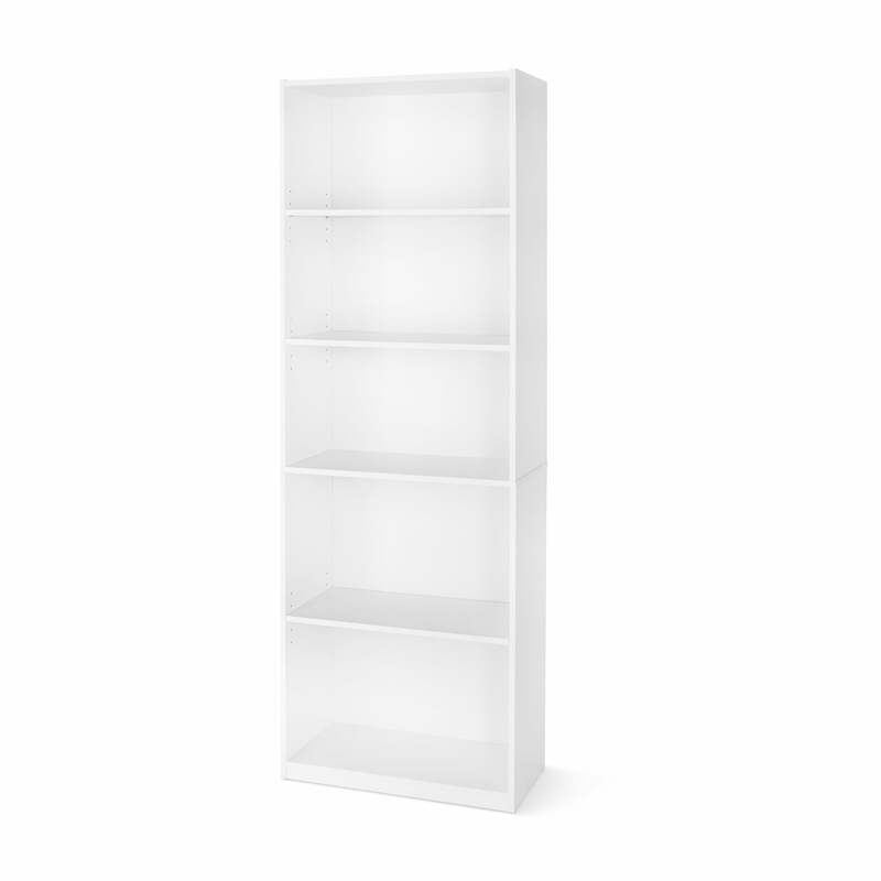 5-Shelf Bookcase with Adjustable Shelves,Solid Wood/Closed Back/Display Bookshelf for Living Room,Bedroom,Home and Office,White