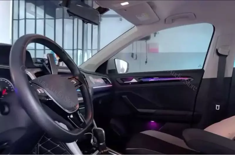 Lampu suasana simfoni 64 warna untuk Volkswagen T-ROC 2018-2022 kontrol aplikasi lampu suasana LED Interior mobil
