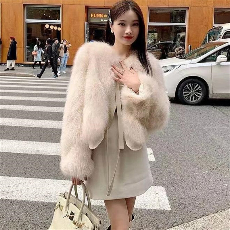 2024 New Women Winter Fur Coat Haining Imitation Fox Fur Jackets Women'S Warm Thick Fox Fur Outerwear Autumn Winter Winter Faux