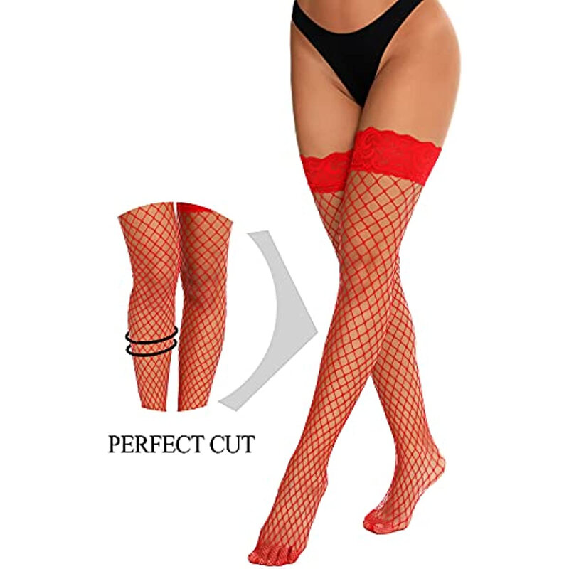 Double-silicone Design Stockings Sexy Lingerie Women Fishnet Stockings 1Pair Non-slip Lace Thigh High Sexy Stockings