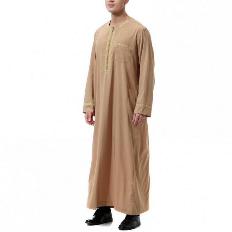 Malaysia Men Robe Summer Men Robe Traditional Middle Eastern Men's Maxi Robe with Half Zipper Long Sleeves Loose Fit Arabian