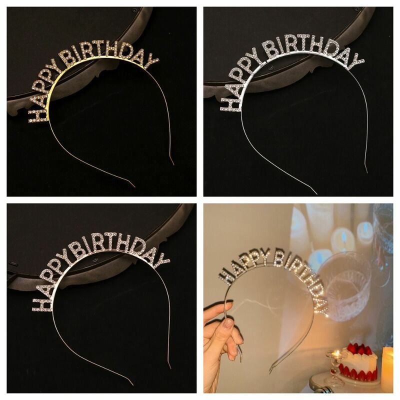 Letter Birthday Queen Headband Hairband Female Jewelry Birthday Hair Hoop Birthday Gift Tiara Diamond Crown Birthday Decoration