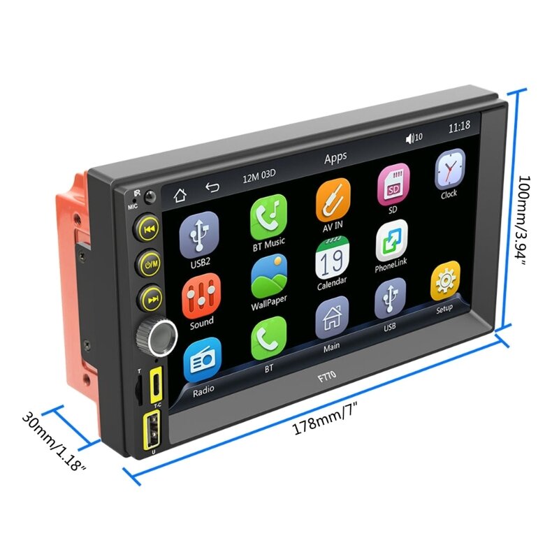 Auto Multimedia Bluetooth-compatibel touchscreen Ondersteuning U-schijf AUX TF-ingang