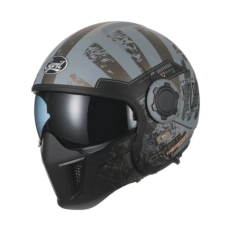 Casco de motocicleta de cara abierta para hombre y mujer, protector de cabeza Modular de doble lente, aprobado por DOT ECE, CYRIL OP12A, Retro