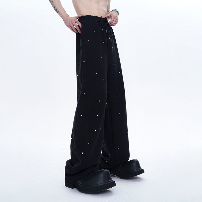 FEWQ-Pantalones informales para hombre, ropa de calle con diseño de estrellas, joggers holgados con cordón, tendencia de moda, 24x9093