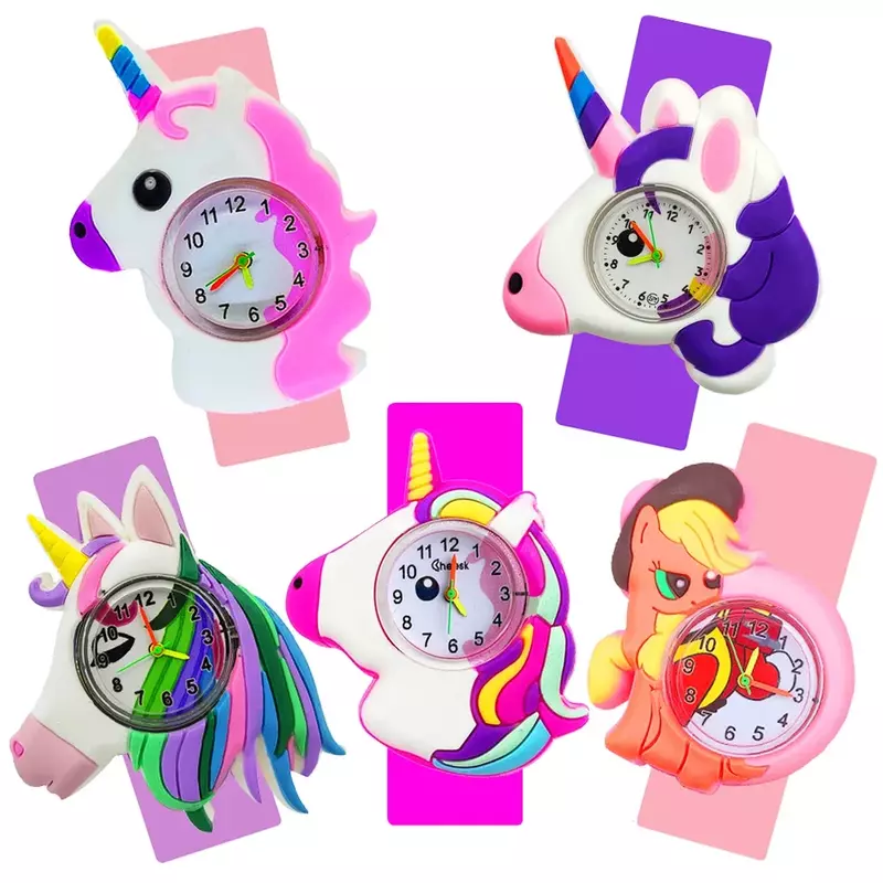 Часы Детские радужные в виде единорога, аксессуары для подарка на день рождения, Браслет-игрушка для детей, для девочек и мальчиков, детские часы, наклейки на батарейках