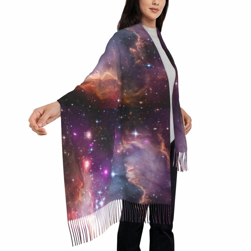 Szalik z nadrukiem kosmicznym damskie Galaxy Stars chusty z długim chwostem zimowe popularne szale i chusty utrzymujące ciepło na zamówienie DIY Bufanda