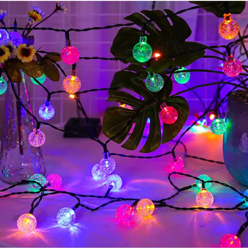 Cadena de luces alimentada por energía Solar, luces LED RGB impermeables para exteriores, decoración de jardín de Navidad, fiesta y hogar, con batería USB