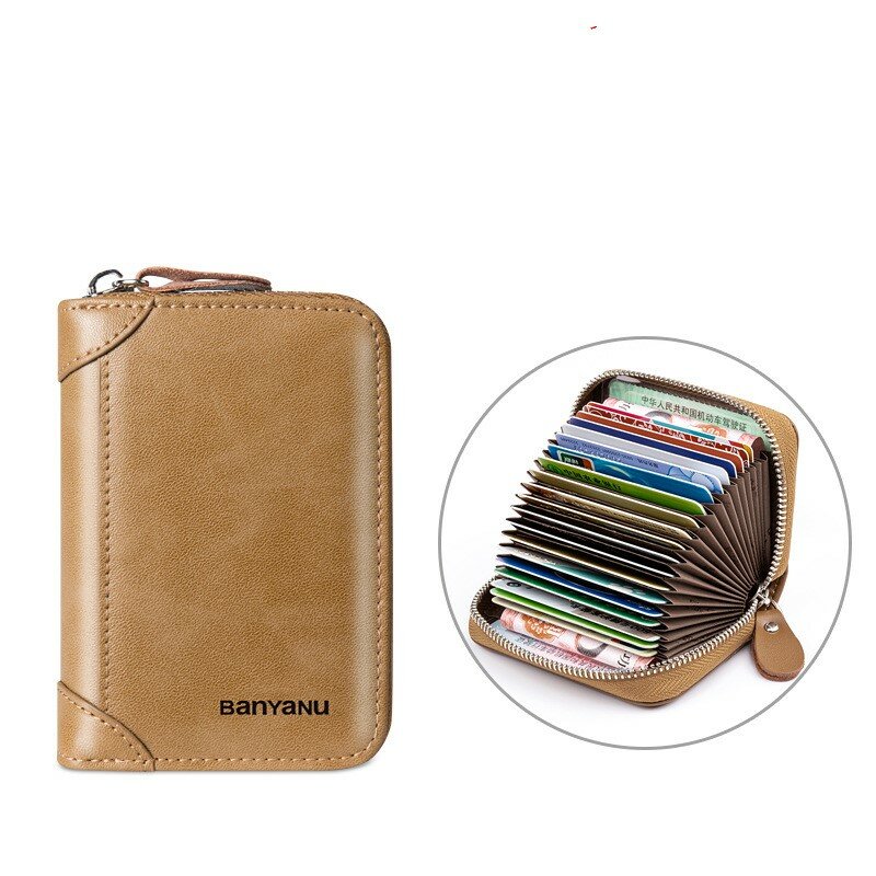 Dompet kulit asli penyimpan kartu Multi slot, dompet kulit asli untuk pria, dompet penghalang RFID, dompet bisnis, Bus, kartu kredit, sampul tas koin