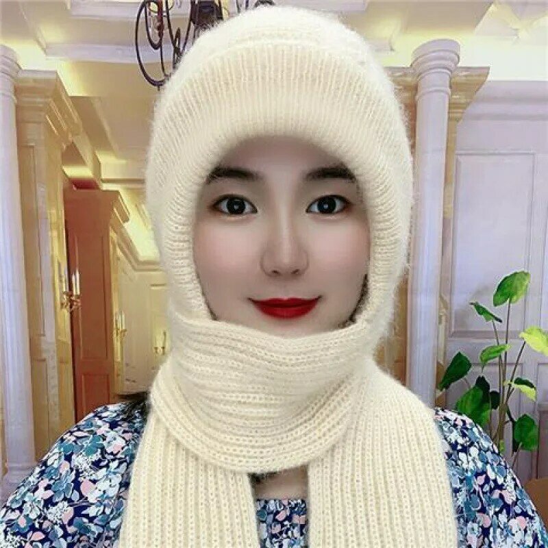 Women Winter Warm Hat Scarf Set Hats Cap Neck Warmer Casual Cap Scarf Solid Outdoor Cycling Autumn Thickening Hats