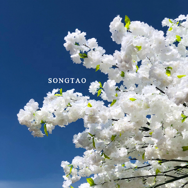 Custom. songtao 실크 화이트 인공 벚꽃 나무, 실내 정원 웨딩 장식, 대형 플라스틱 인공 식물