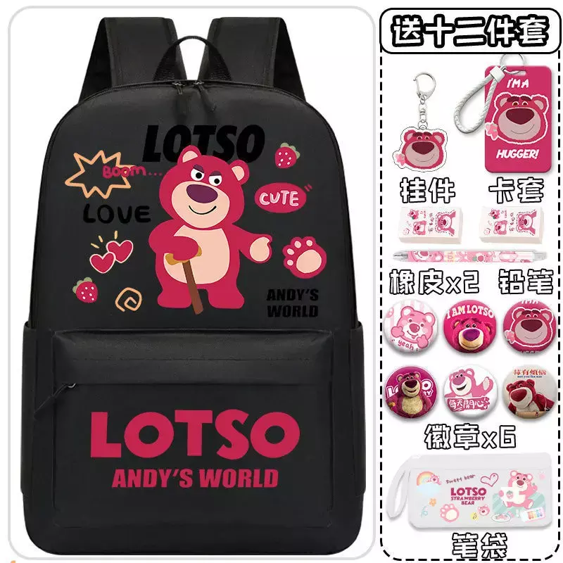 Sanrio tas punggung kapasitas besar pria dan wanita, tas sekolah murid kartun beruang stroberi ringan dekompresi, tahan lama