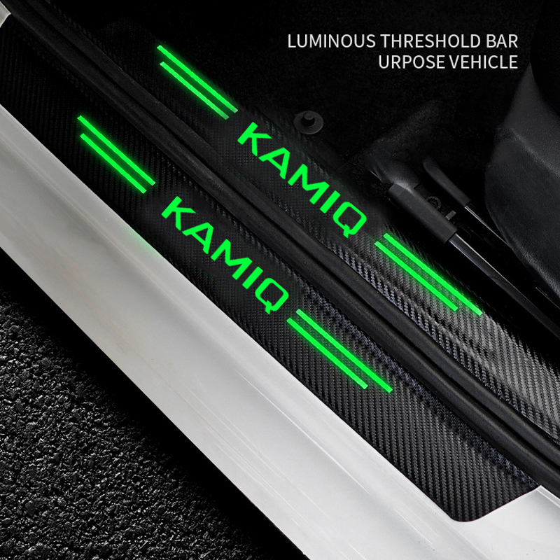 Luminous Car Door Sill Protector Stickers Rear Trunk Bumper Strip Threshold Anti-scratches for Skoda KAMIQ Logo Auto Decoration