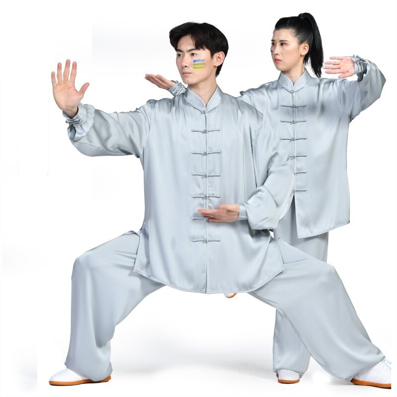 Uniforme de Tai Chi de manga larga, traje de artes marciales, ropa de Wing Chun, algodón y seda, Unisex, alta calidad