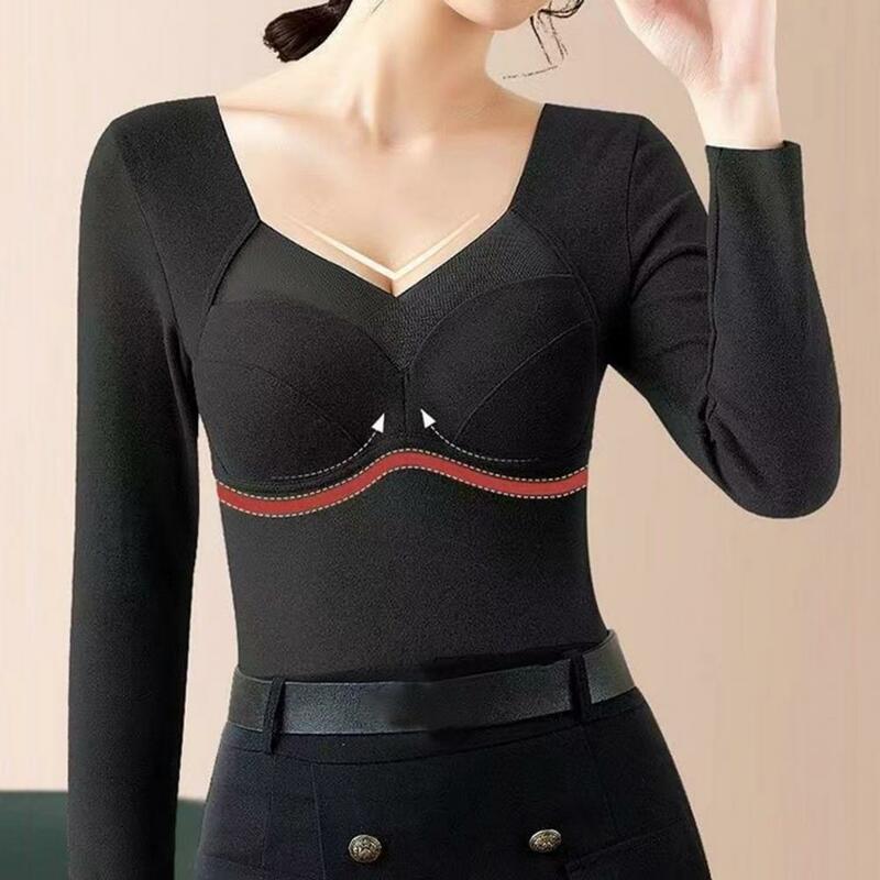 Women Winter Top Padded Elastic Thick Plush Warm Bottoming Top Seamless Soft Pullover Heat-locking Lady Underwear Blouse