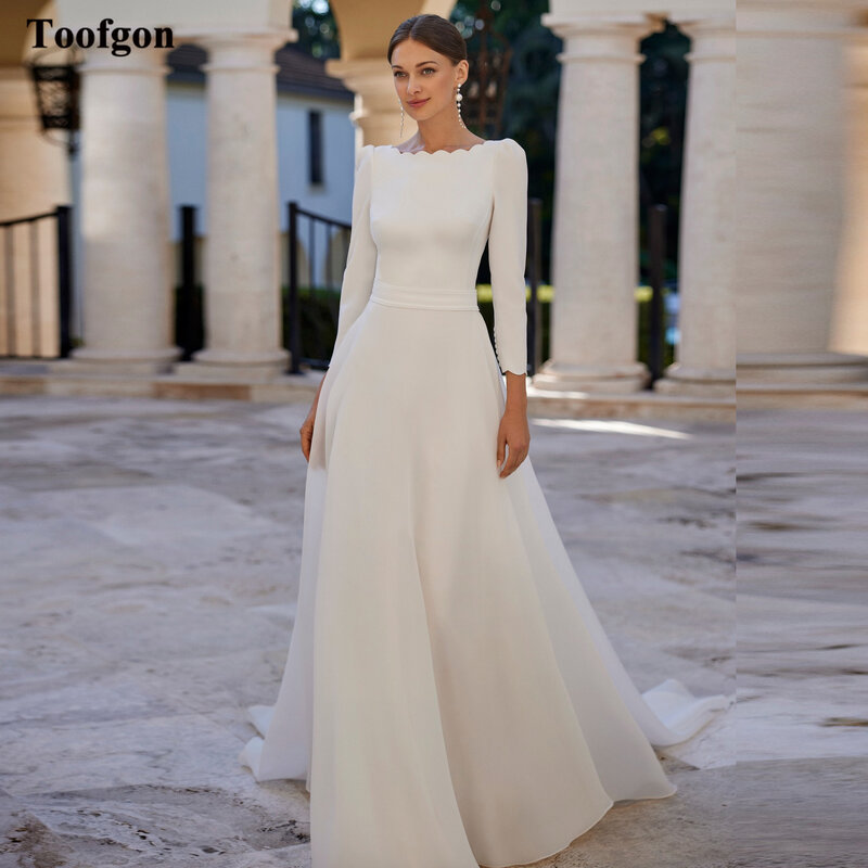 Toofgon-vestidos de novia de manga larga con botones en la espalda para mujer, vestidos de novia de Organza de marfil, vestidos de novia de fiesta formales