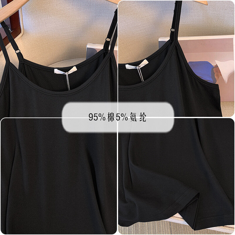 150Kg Plus Size Women's Summer Bust 129 Simple Solid Camis Cotton Loose Top Black White 6xl 7xl 8xl 9xl