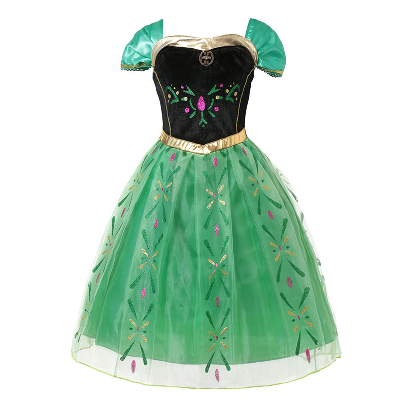 Disney Frozen Princess Anna Elsa Dress for Girls Kids Cosplay Birthday Party Clothes Snow Queen Carnival Halloween Prom Gown