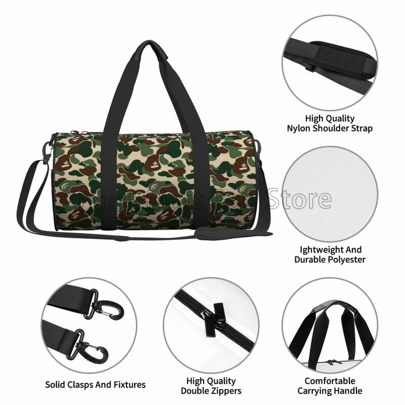 Green Camo Print Travel Duffle Bag Workout Durable Backpack Handbags Round Yoga Bag Outdoor Fitness Bags