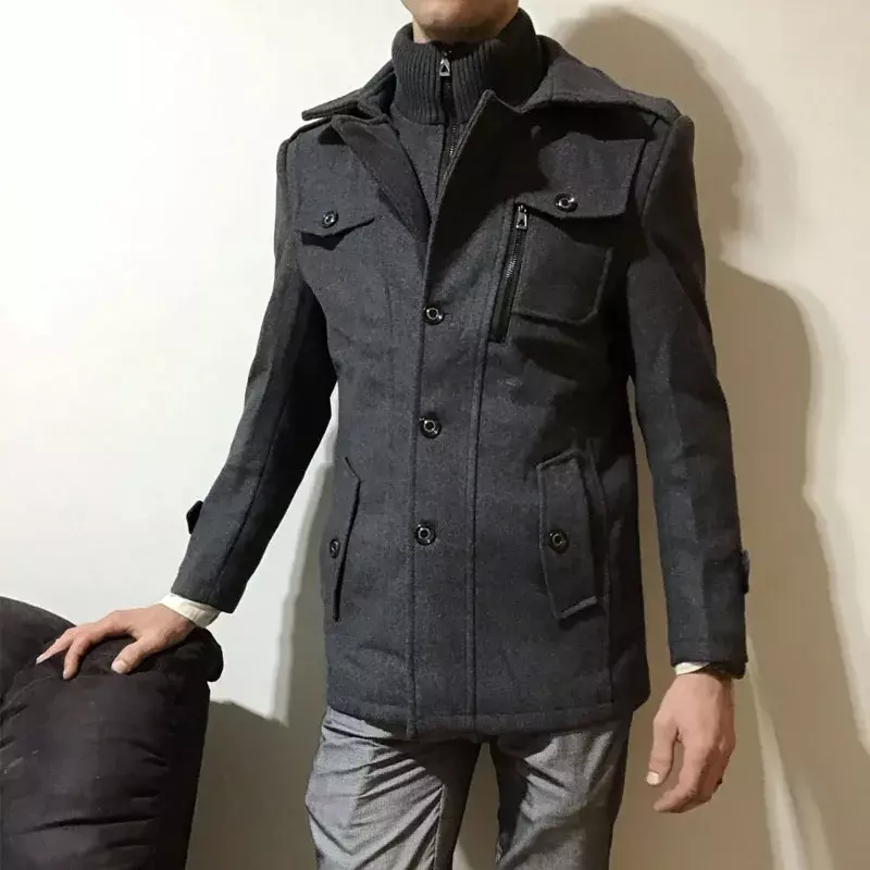 Winter Men's Coat 2024 New Fashion Warm Fleece Male Coat Casual Gentleman Woolen Long Coat Jackets for Men Collar Jackets