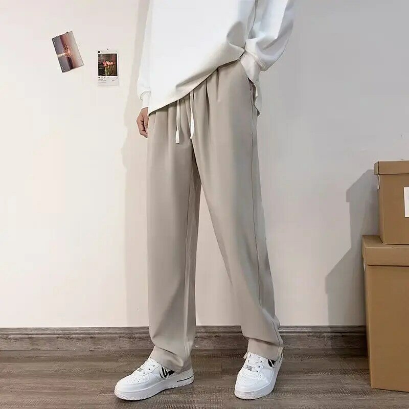 autumn winter new elastic waist lace up loose casual straight pants hombre fashion draped all-match suit trousers men's clothing