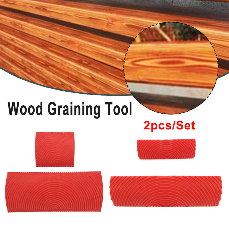 Kit de herramientas de granulado de madera de 2 piezas, sello de patrón de goma, rodillo de pintura de imitación, herramienta de pincel para decoración de pintura de pared, cepillado