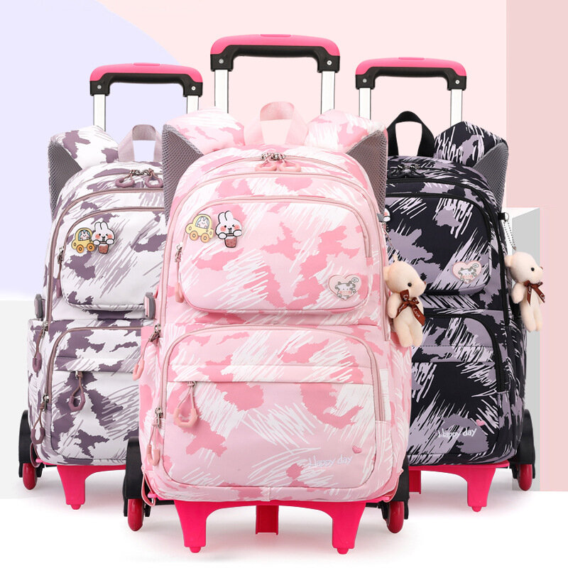 Children School bag with Wheels Students Backpack For Girls Trolley Bag Cute Schoolbag Rolling Wheeled Backpack Book Bags school