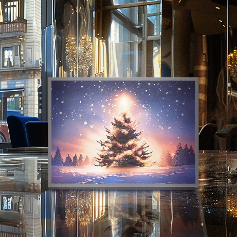 Adorno de árbol de Navidad, marco de fotos de pintura con luz LED, arte de pintura USB, luz nocturna, decoración de habitación, regalo de amigos